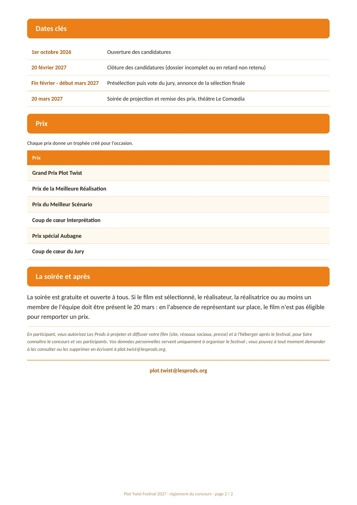 Deuxième page du règlement du concours