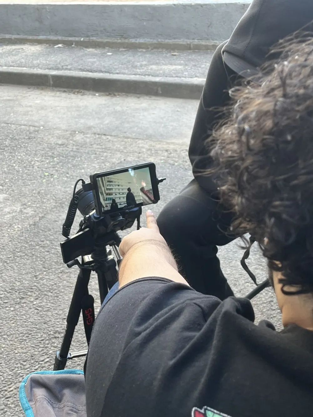 Tournage en extérieur vu depuis le retour caméra